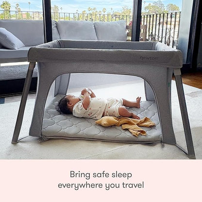 Newton Baby Compact Travel Crib & Play Yard | Breathable & Washable Mattress, Foldable Carry-On Size, Backpack Straps, Gray, Newton Bassinet Attachment NOT Compatible