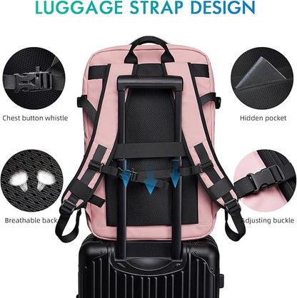 Travel Backpack for Women, 50L Carry On Backpack, Expandable Flight Approved Water Resistant Luggage with 3 Packing Cubes & USB Port, Laptop Backpack Fits 17.3 Inch Notebook