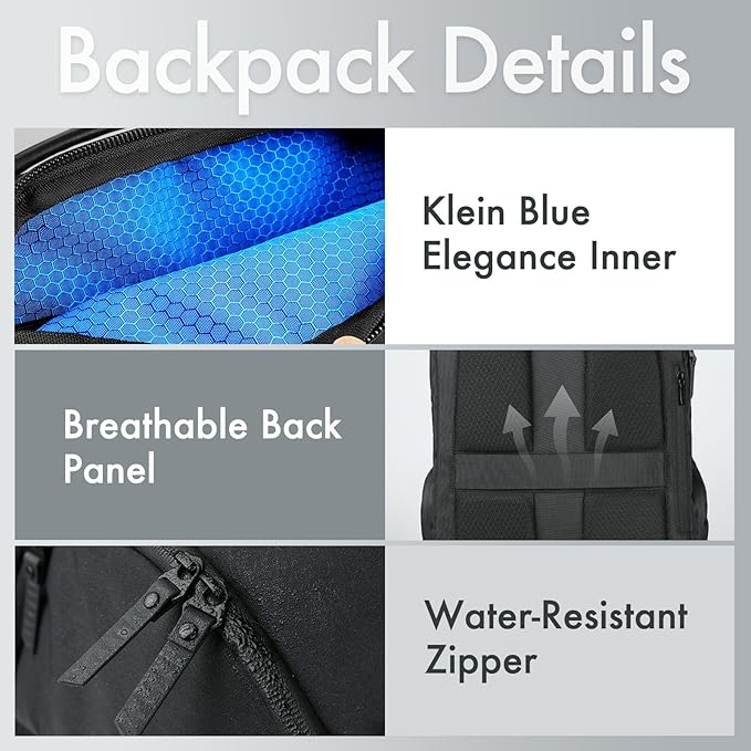 hk Waterproof Travel Backpack for Men – Lightweight 30L Laptop Backpack with 17.3" Compartment, Anti Theft Black Bag for Work, College, Hiking, Carry-On Use