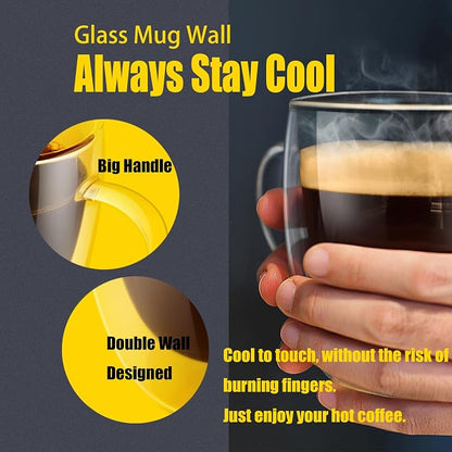 PunPun 12.9OZ. 380ml Clear Coffee Mugs, Glass Cups