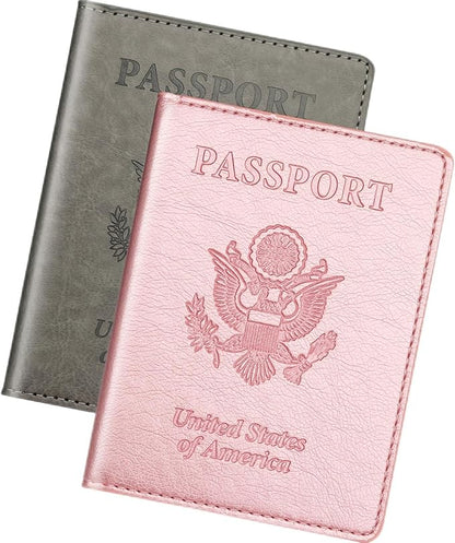 Rose Gold & Gray Passport Holder for Travel, Passport Wallet Cover Case for Family Women Men Cruise Essentials, Travel Must Haves Passports Book Protector