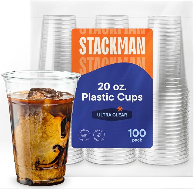 Stack Man Clear Disposable Plastic Cups PET Crystal Clear Disposable 20oz