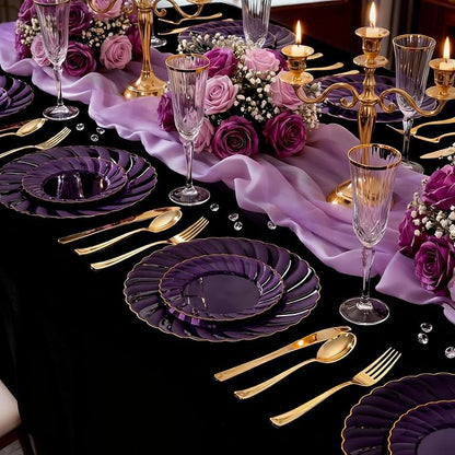 YOUBET 125PCS Clear Purple Plastic Plates