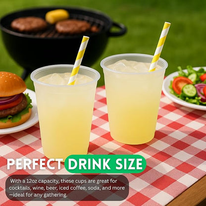 Concession Essentials – 12oz Frost Flex Plastic Cups – Shatterproof Reusable