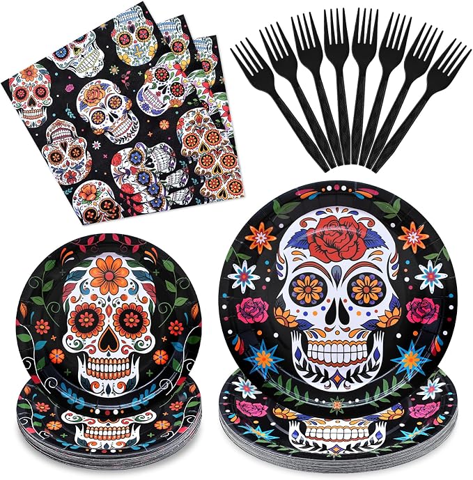 96 Pieces Day of the Dead Tableware Set