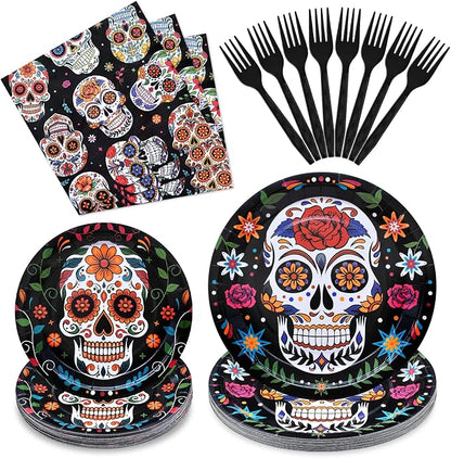 96 Pieces Day of the Dead Tableware Set