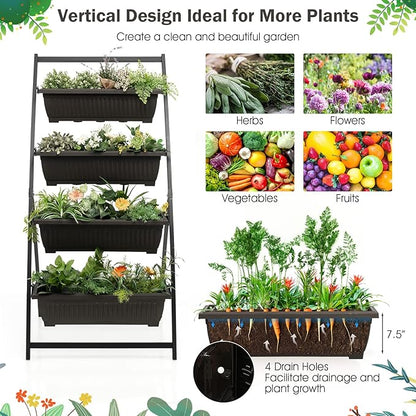 Giantex 2 Pcs 5.2FT Vertical Raised Garden Bed, 4-Tier Elevated Planter Box w/4