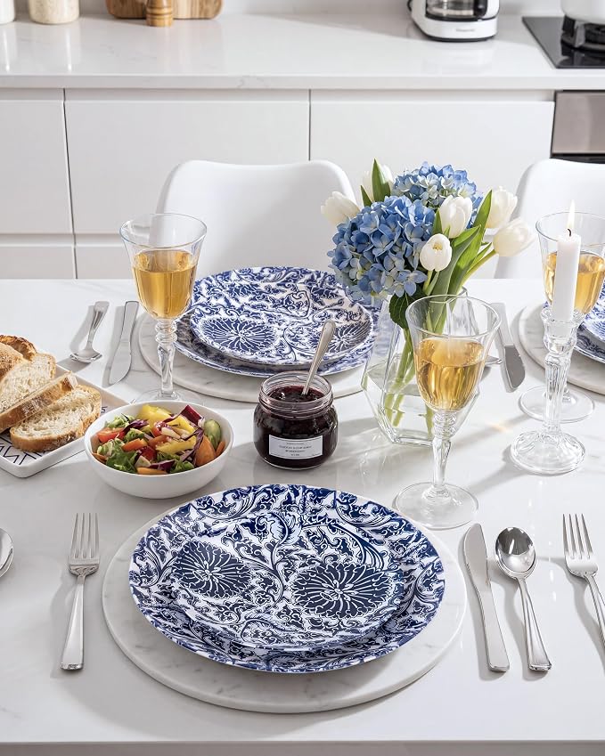 Blue Plastic Plates, Floral Disposable Plates, anniversaries, or holidays.
