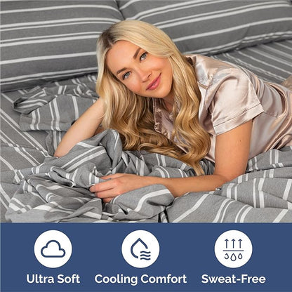 King Size 4 Piece Sheet Set - Comfy Breathable & Cooling Bed Sheets Set - Hotel Luxury Bedding for Women, Men, Kids, Teens, Boys & Girls - Deep Pockets, Soft, Wrinkle Free - Oeko-Tex - Grey Stripes 3