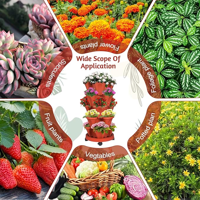 Vertical Strawberry Planter-5 Tier Stackable Herb Tower Planters Stacking