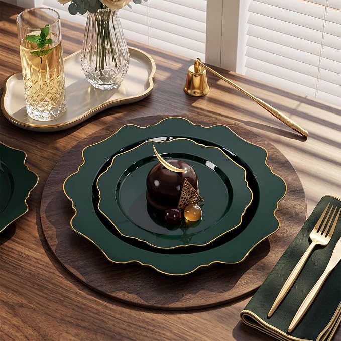 175Pcs Green Plastic Plates