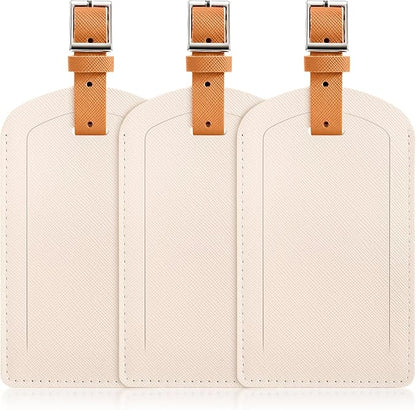 3 Pack Luggage Tags for Suitcases, TSA Approved Bag Tags, Baggage Tags with Privacy Protection, Travel Essentials Luggage Accessories, Ivory & Brown