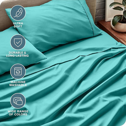 Bare Home Twin XL Sheet Set - College Dorm Size - Luxury 1800 Ultra-Soft Microfiber Twin Extra Long Bed Sheets - Deep Pockets - Easy Fit - Extra Soft - 3 Piece Set - Bed Sheets (Twin XL, Turquoise)