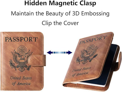 Passport Holder Cover Wallet Travel Essentials Leather Rfid Blocking Case Vacation Luggage Must Haves Travel Accessories for Men Women (120#Brown)