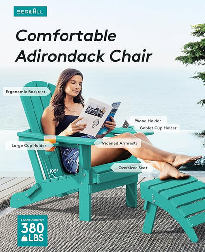 SERWALL Adirondack Chair with Cup Holders - Composite Adirondack Chairs Set of 8 HDPE Outdoor Chairs All Weather Use- Aruba