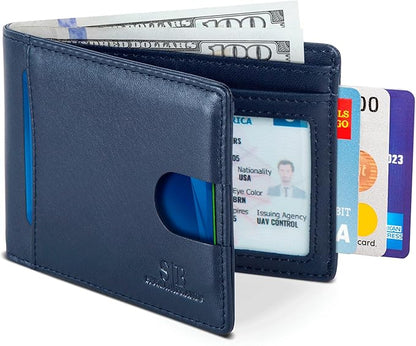 SERMAN BRANDS RFID Blocking Slim Bifold Genuine Leather Thin Minimalist Front Pocket Wallets for Men Billfold Wallet Men Gift