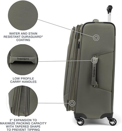 Travelpro Maxlite 5 Softside Expandable Checked Luggage with 4 Spinner Wheels, Lightweight Suitcase, Men and Women, Slate Green, Checked Medium 25-Inch