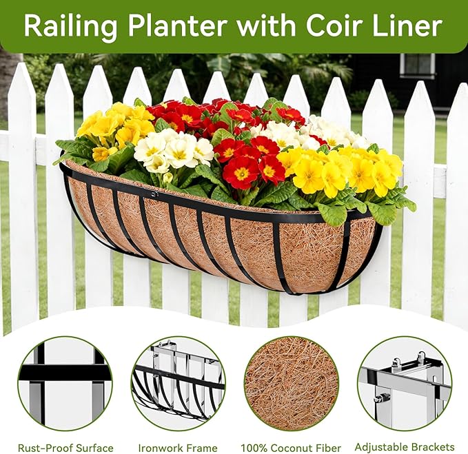Halatool 2 Pack Heavy-Duty Metal Deck Railing Planter Box, 24 Inch