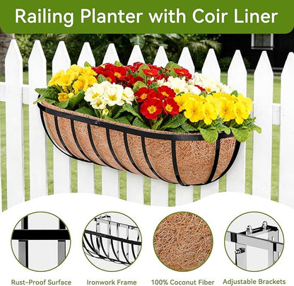 Halatool 2 Pack Heavy-Duty Metal Deck Railing Planter Box, 24 Inch