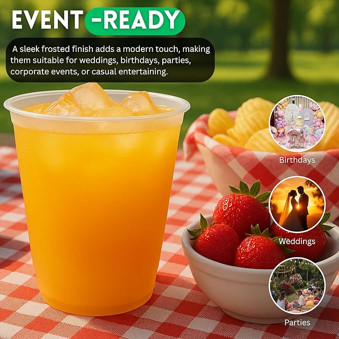 Concession Essentials – 12oz Frost Flex Plastic Cups – Shatterproof Reusable