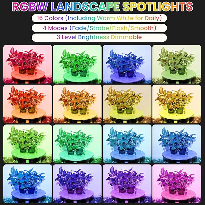 RGBW Multicolor Spotlight Outdoor: 16 Color Changing Landscape Lighting