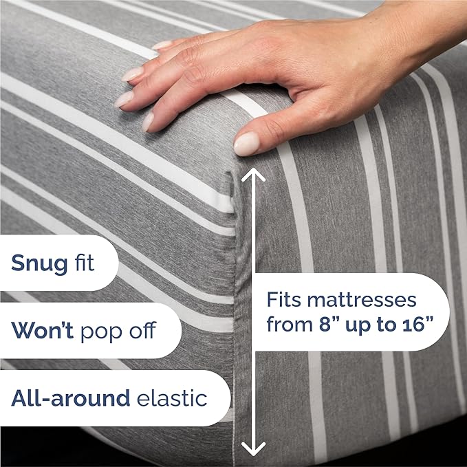 King Size 4 Piece Sheet Set - Comfy Breathable & Cooling Bed Sheets Set - Hotel Luxury Bedding for Women, Men, Kids, Teens, Boys & Girls - Deep Pockets, Soft, Wrinkle Free - Oeko-Tex - Grey Stripes 3