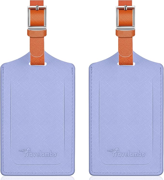 Travelambo Luggage Tags for Suitcases Faux Leather Privacy Protection 2 Pack Bag Tags Travel Accessories Essential, Cross Purple