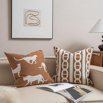 20x20'' Inches Throw Pillow Cushion Cover - Leopard Cheetah Pattern Chenille Jacquard Embroidery Luxury Modern Fashion Style Couch Sofa Pillow Cover for Living Room Bedroom