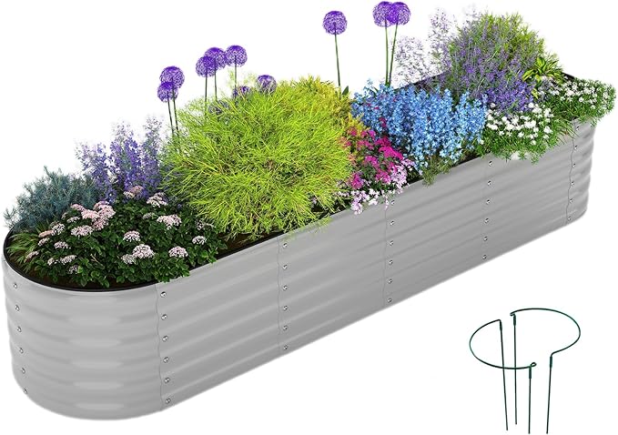 Galvanized Metal Planter Round Raised Garden Bed Kit