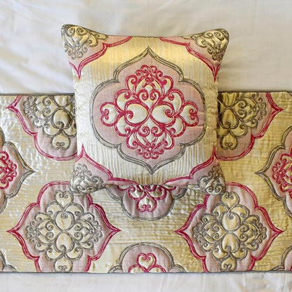 The HomeCentric King/Queen/Twin Pink Designer Twin 53"x18" Bed Runner Without Pillow Cover, Quilted & Damask Bed Scarf on Silk Fabric - Emre