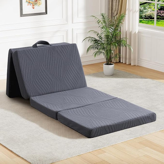 Foldable Memory Foam Mattress - 4 Inch Twin Waterproof Collapsible Mattress with Washable Cover, Portable Guest Bed Pad, Sleeping Mat for Travel RV Camping Yoga, Non-Slip Bottom,76"x38"x4"