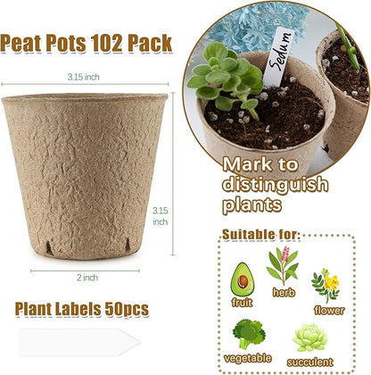 Peat Pots, 102 Pack 3.15 Inch Biodegradable Planting Peat Pots