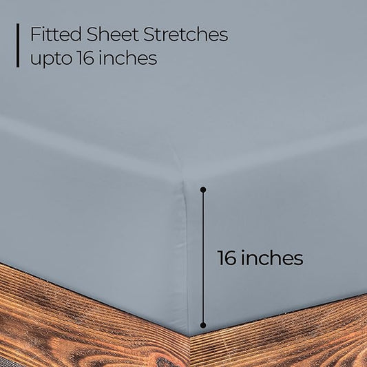 ROYALE LINENS 300 Thread Count 100% Long Staple Combed Cotton Fitted Sheet Twin XL - Super Soft Deep Pocket Bottom Sheet - Fitted Sheets Only - Elastic Sheets (Twin XL, Lake Blue)