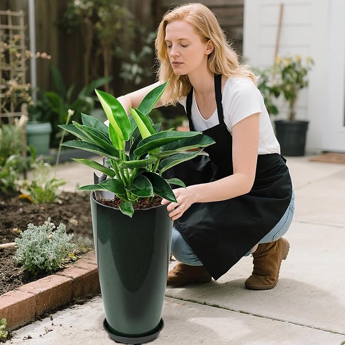 24/21/12 Inch Large Plastic Planter, Lightweight Ceramic-Look Tall Planters