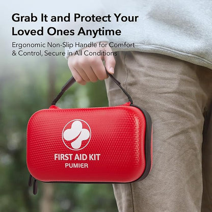 First Aid Kit for Car Home Travel Camping, 350pcs Compact Waterproof Hard Case, Public Emergency Must Have Survival Kits - Perfect for Businesses, Boat, Hiking, Vehicles, Sports (PUMIER)