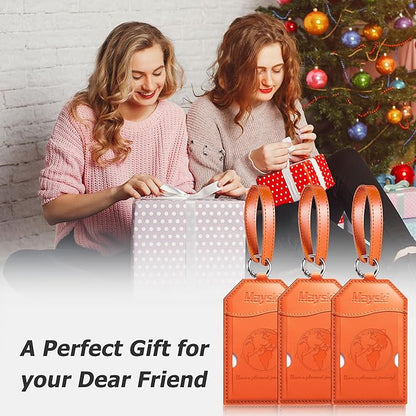 Mayski Luggage Tags for Suitcases 3 Pack Suitcase Bag Tags, TSA Approved, Metal Buckle, Bag Tags with Name ID Card Travel Essentials, Orange Global