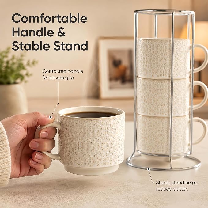6 Oz Coffee Cups Set of 4, Stackable Espresso Cups