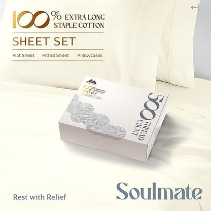 Mayfair Linen 100% Cotton Bed Sheets California King Sheet Set - 500 Thread Count Sheets Cal King Size 4 PC Set (Ivory), Soft, Cooling, 16" Deep Pocket Sateen Weave Cotton Bedsheet for Hot Sleepers