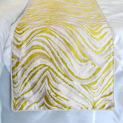 The HomeCentric King/Queen/Twin Yellow & Grey Decorative Bed Runner King 90"x18" Bed Runner with One Pillow Cover, Abstract Wave Pattern Bed Scarf on Jacquard Fabric - Yellow Whirls