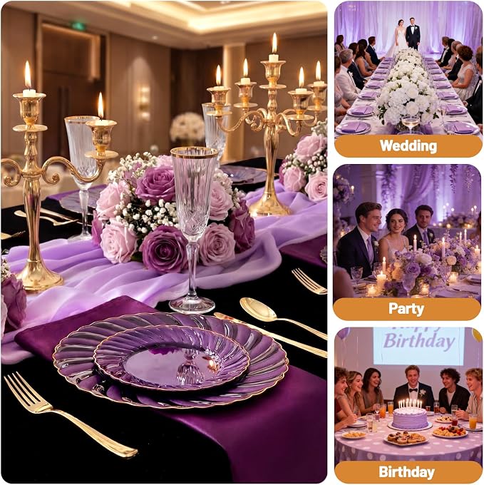 YOUBET 125PCS Clear Purple Plastic Plates
