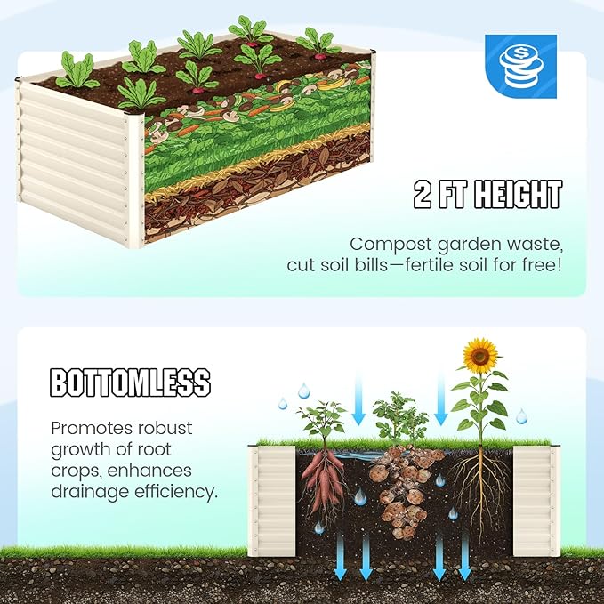 Quictent Galvanized Raised Garden Bed Metal Planter Box Bottomless