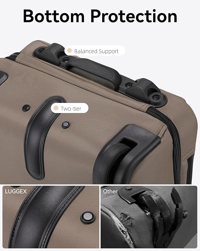 LUGGEX Underseat Carry On Luggage with Wheels, Stylish Lightweight Under Seat Luggage, Soft Sided Personal Item Suitcase for Short Trip (Cafe Latte, 16 Inch)