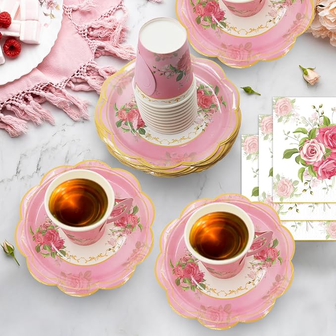 200Pcs Floral Tea Cups and Saucers