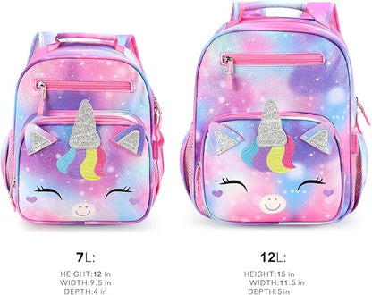 mibasies Girls Backpack for Elementary School, Kids Backpack for Girls 5-8 Unicorn Bangs