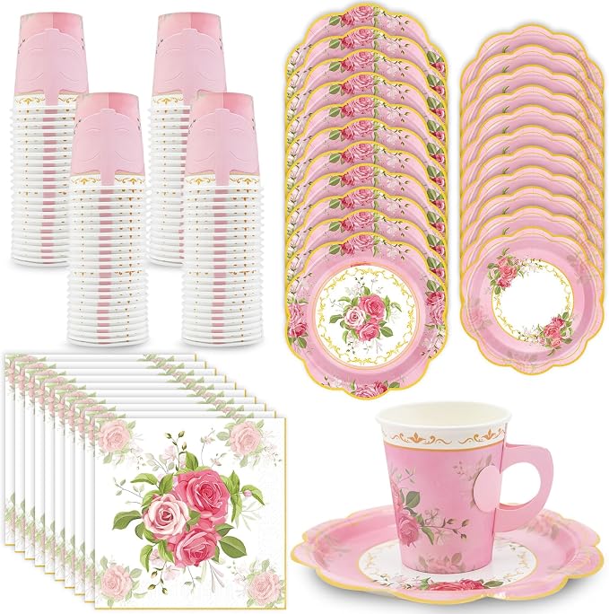 200Pcs Floral Tea Cups and Saucers