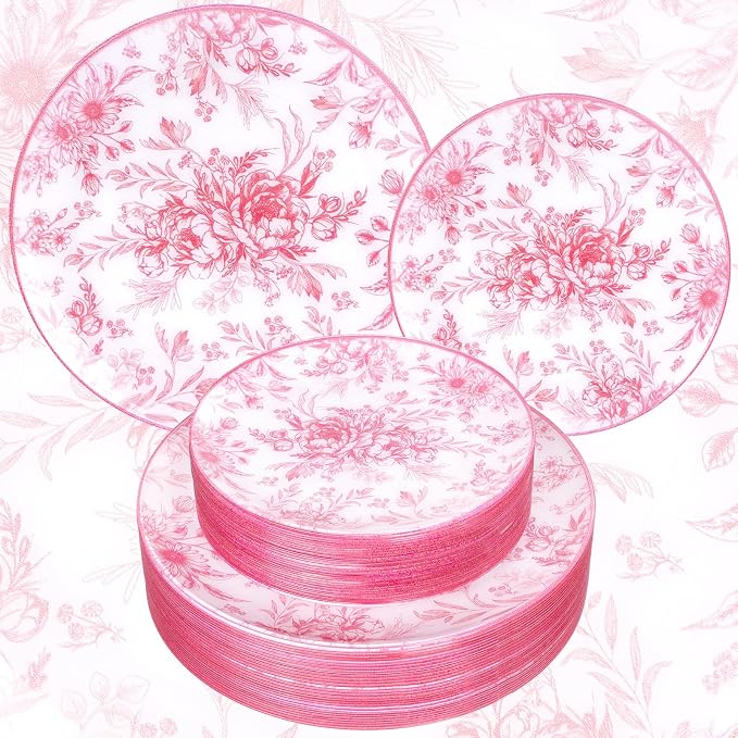 60PCS Pink Plastic Plates