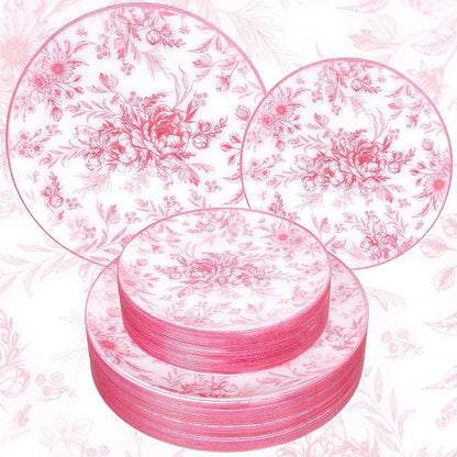 60PCS Pink Plastic Plates