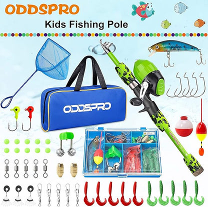 ODDSPRO Kids Fishing Pole Pink, Portable Telescopic Fishing Rod and Reel Combo Kit - with Spincast Fishing Reel Tackle Box for Girls, Youth