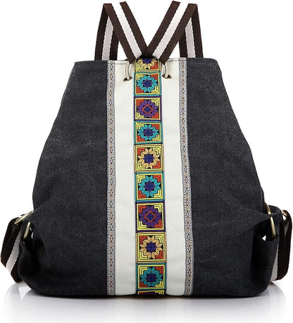 Goodhan Women Canvas Backpack Daypack Casual Shoulder Bag, Vintage Heavy-duty Anti-theft Travel Backpack Grey Black 2