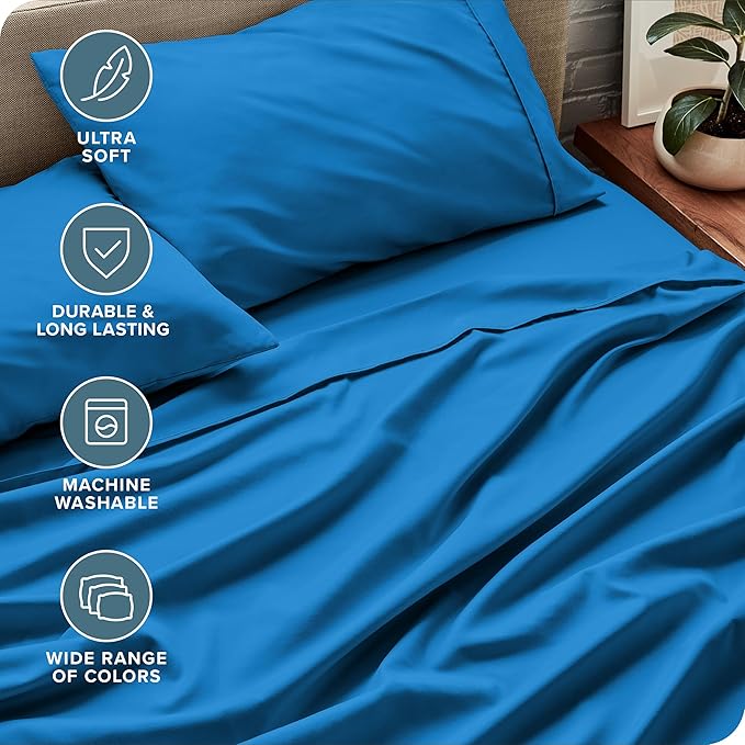 Bare Home Split King Sheet Set - 1800 Ultra-Soft Microfiber Bed Sheets - Double Brushed - Deep Pockets - Easy Fit - 5 Piece Set - Bed Sheets & Pillowcases (Split King, Medium Blue)